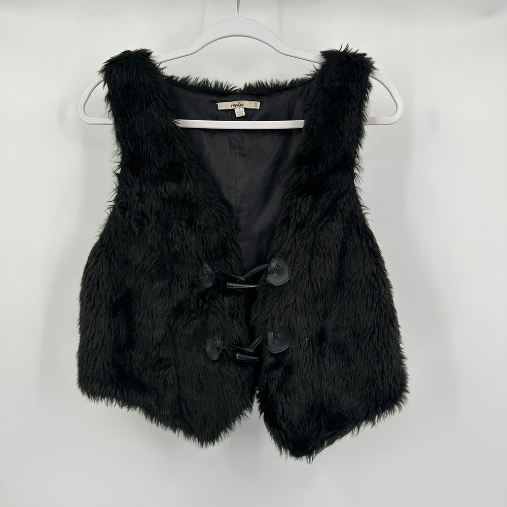 Womens Shaggy Boho Faux Fur‎ Vest Size L Festival Edgy Indie Black Goth Grunge